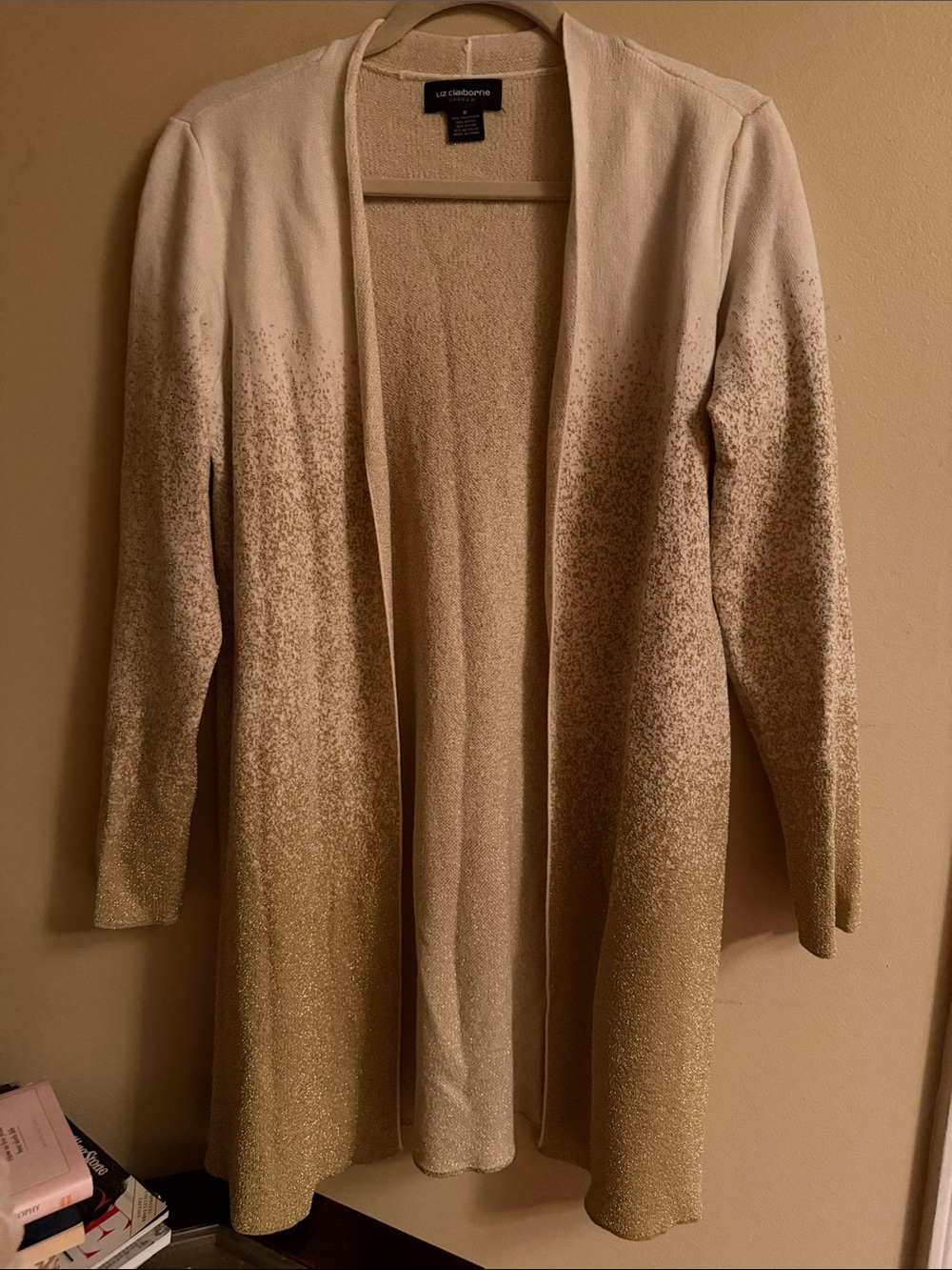 Liz Claiborne Beige to Cream Ombre Open-Front Cardigan
